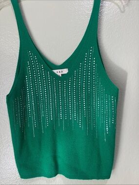 Green Embellished Knit Tank Top